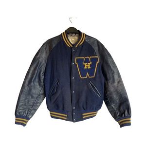 deerfoot vintage 1970s blue and yellow varsity jacket size 42